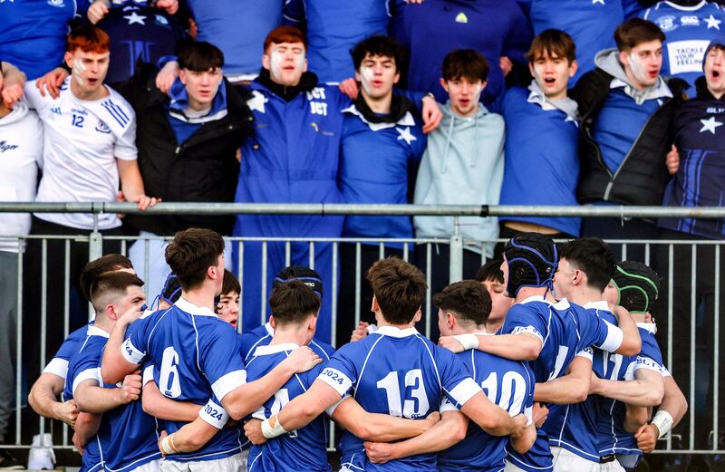 The St Mary’s team huddle ahead of the game. Photograph: Nick Elliott/Inpho