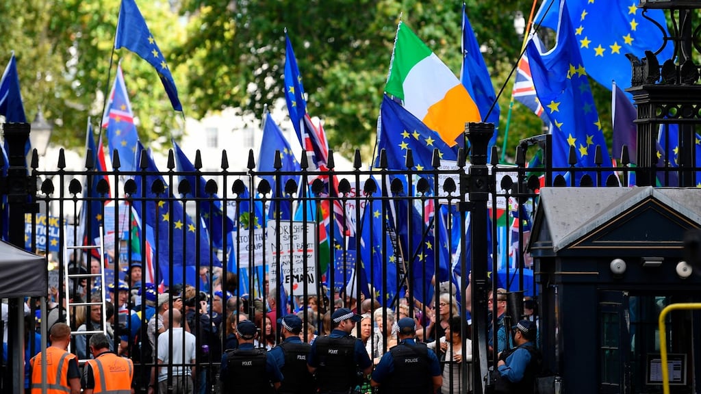 Anti-Brexit demonstrators outside the gates of Downing Street in central London this week. People who argued more-or-less politely now scream about treason and betrayal.  Photograph: Daniel Leal-Olivas/AFP/Getty Images