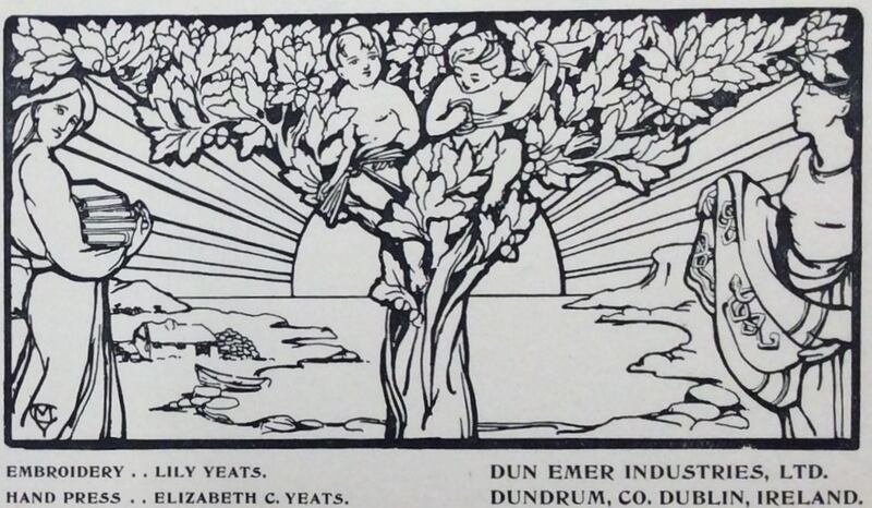 Lily and Elizabeth Yeats depicted in a promotional postcard used by both Dun Emer and Cuala Industries, designed about 1906 by Mary Cottenham Yeats, who was married to Jack B Yeats. Photograph: From the TCD Cuala Digital Collections
