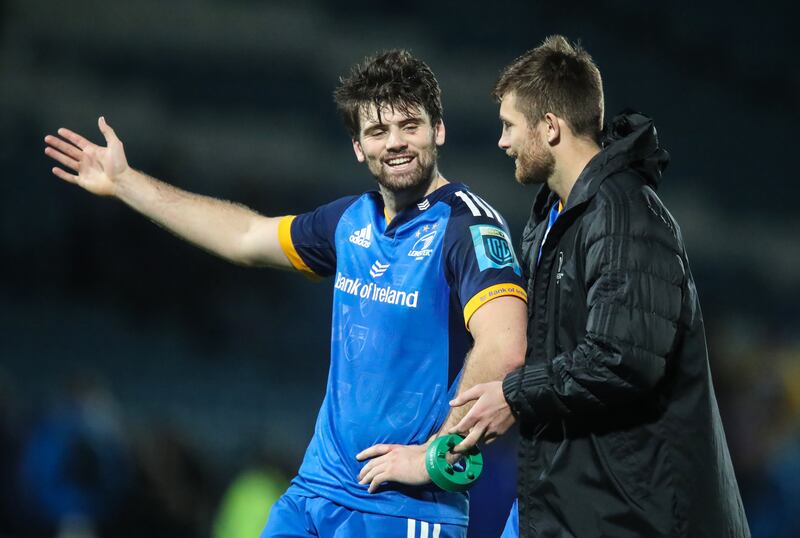 BKT United Rugby Championship, RDS, Dublin 26/11/2022
Leinster vs Glasgow Warriors 
Leinster's Harry Byrne and Ross Byrne after the game
Mandatory Credit ©INPHO/Evan Treacy 