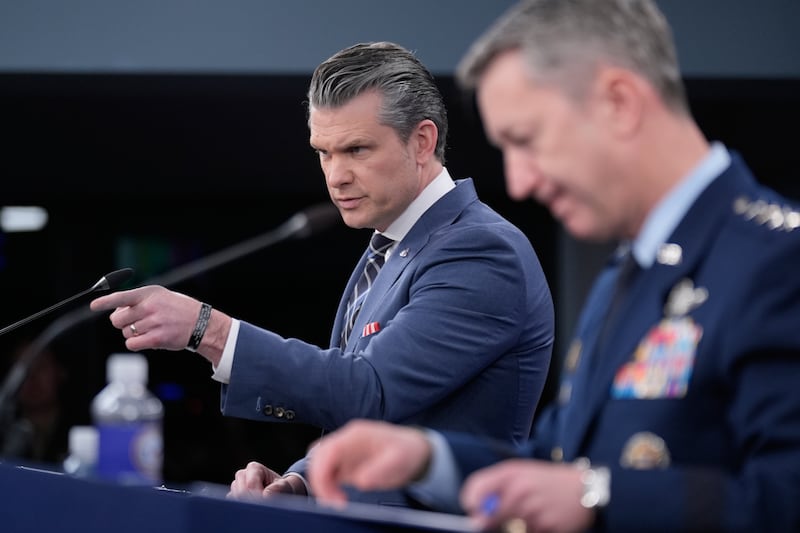 US secretary of defence Pete Hegseth pictured with Dan Caine. Photograph: Manuel Balce Ceneta/AP