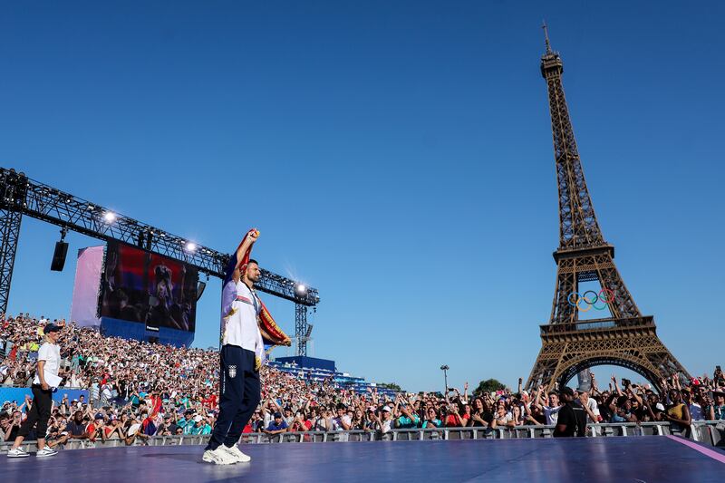 Novak Djokovic at the Olympic Walk of Champions, Trocadero, Paris. Photograph: James Crombie/Inpho 