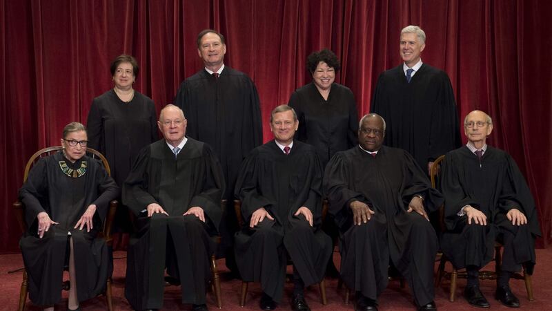 The members of the US supreme court in 2017. If Trump appoints a conservative judge to replace Ruth Bader Ginsburg he could reshape the balance of the court for generations. Photograph: Saul Loeb/AFP via Getty Images