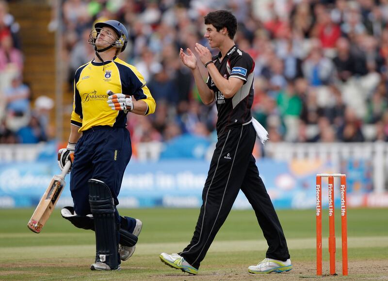 George Dockrell (right) started off his professional career as a spinner for Somerset. Photograph: Harry Engels/Getty Images