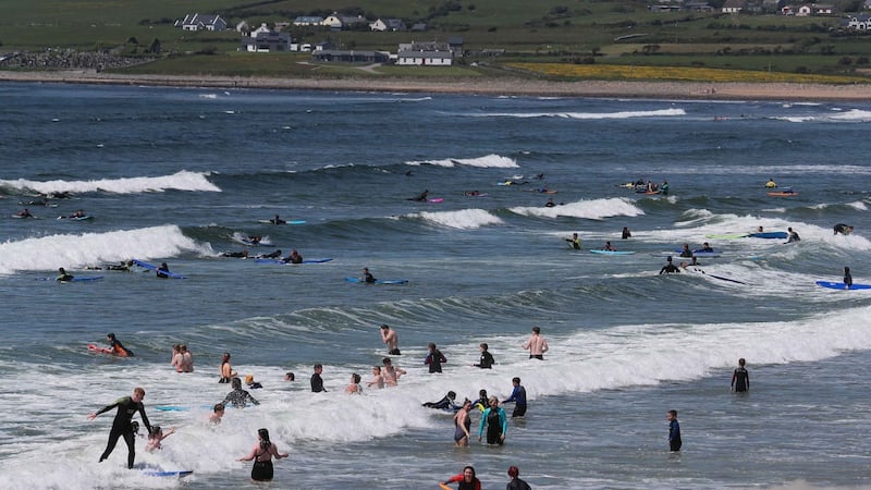 Beachgoers in the water at Lahinch, Co Clare. Photograph: Eamon Ward