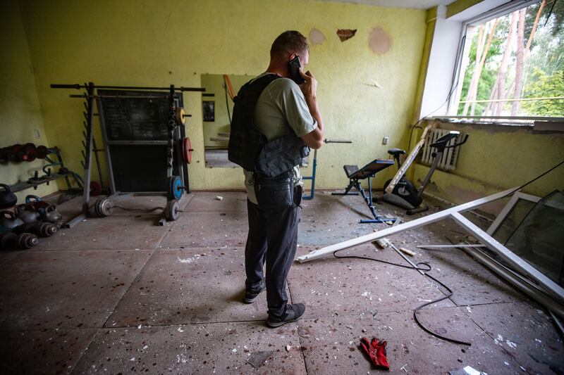 A police academy gym sustains damage after a Russian drone strike, in Sumy, Ukraine, on August 24th. Photograph: Francisco Richart Barbeira/ NurPhoto via Getty Images