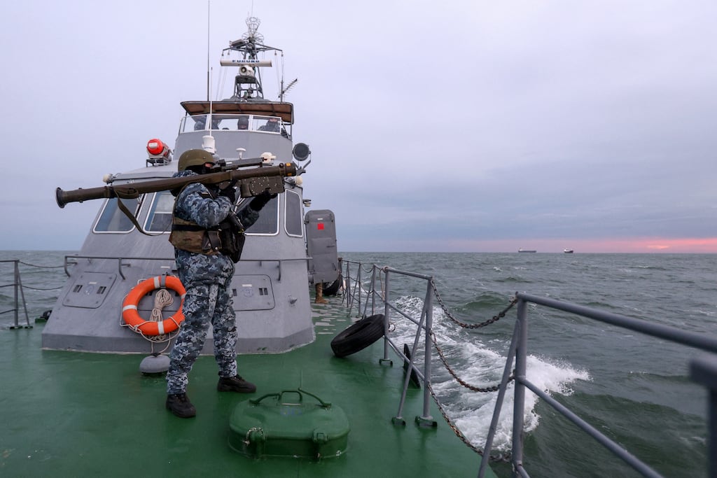 A Ukrainian serviceman holds a 'Stinger' anti-aircraft weapon while scanning for possible air targets during a patrol of the northwestern part of the Black Sea in 2023. Photograph: Anatolii Stepanov/AFP via Getty Images