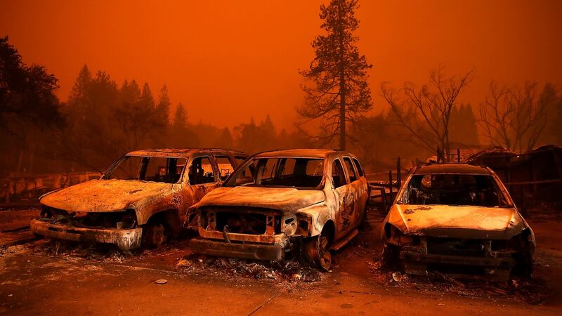 Cars destroyed by the Camp Fire in Paradise in 2018. Photograph: Justin Sullivan/Getty Images