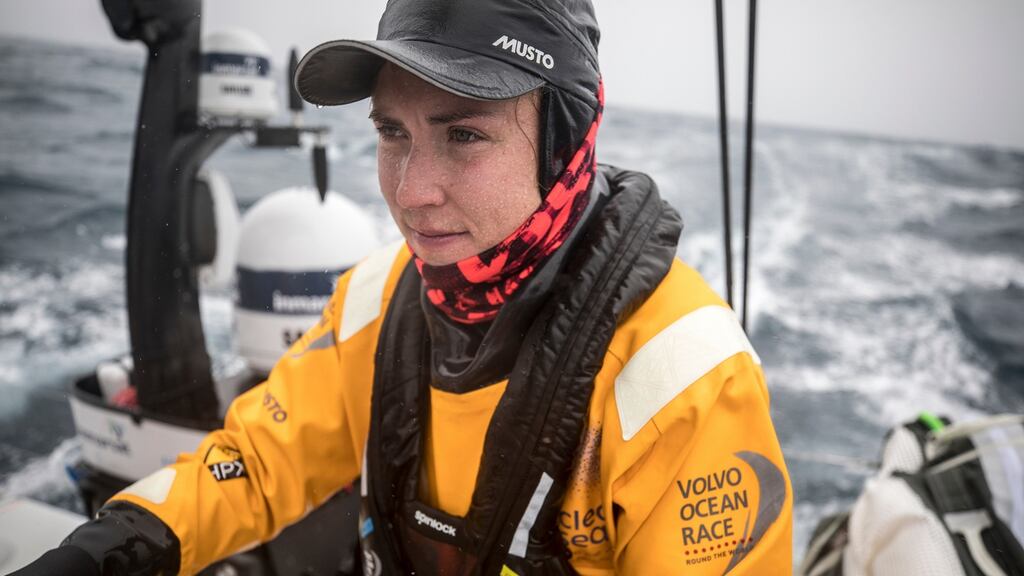 Ireland’s Annalise Murphy on Turn the Tide on Plastic during the second leg of the Volvo Ocean Race from Lisbon to Cape Town. Photograph: Sam Greenfield/Volvo Ocean Race