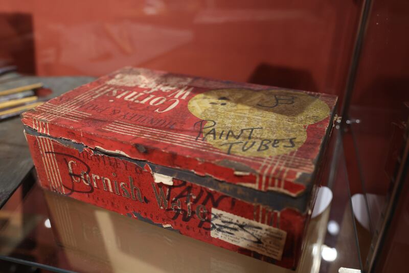 Lot 88: Metal box with handwritten initials 'JB' containing oil paints. Photograph: Bryan O’Brien