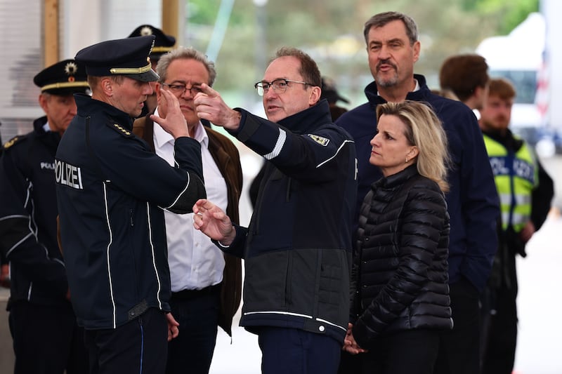 German interior minister Alexander Dobrindt visits a checkpoint at the border with Austria in Kiefersfelden, Germany. Photograph: Anna Szilagyi/EPA