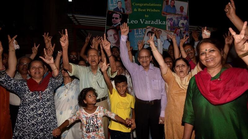 Leo Varadkar’s Indian relatives celebrate his first time as Taoiseach in Borivali, Mumbai. Photograph: Shubhada Varadkar