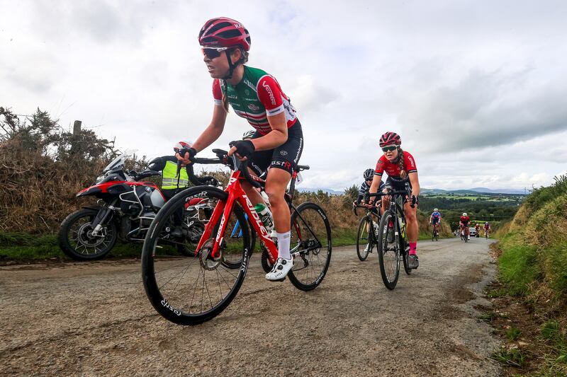 Megan Armitage in action during the Cycling Ireland National Road Championships in Wicklow, October 2021. Photograph: Bryan Keane/Inpho
