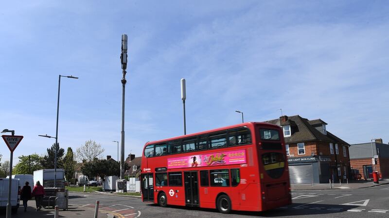 A burned down mobile phone mast in London, where authorities are  increasingly concerned about the impact of conspiracy theories linking coronavirus to 5G networks. Photograph: Facundo Arrizabalaga/EPA