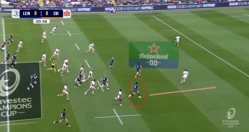 Rieko Ioane (circled) could have had a run to the line had Jimmy O'Brien avoided cutting to his left.