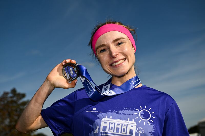 Aoife Cleary pictured with her medal at Phoenix Park in Dublin on Saturday. Photograph: David Fitzgerald/Sportsfile 