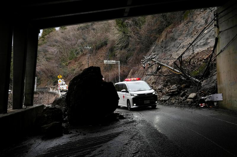 Ambulances in Wajima. Wajima city recorded the highest number of deaths from the earthquake at 69. Photograph: Hiro Komae/AP