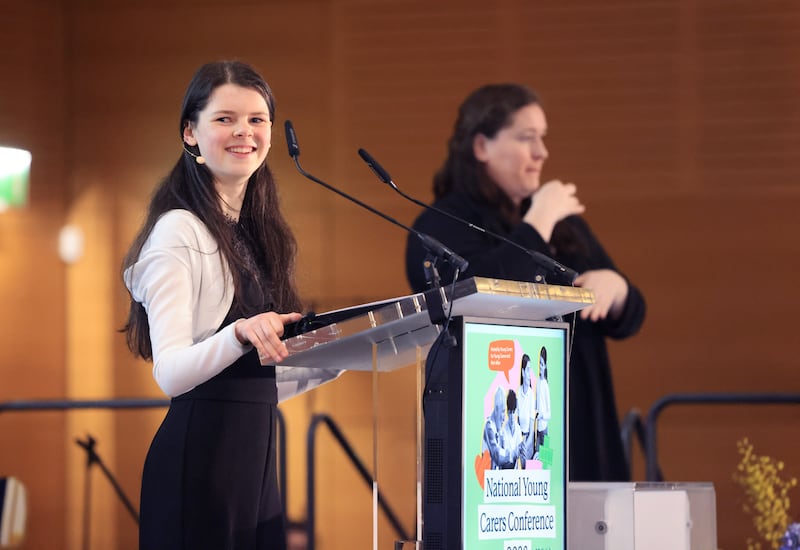 Disability rights activist Cara Darmody was Master of Ceremonies at the conference. Photograph: Dara Mac Dónaill