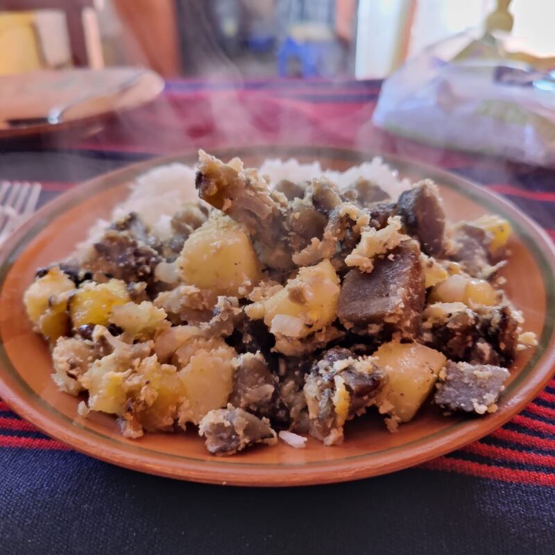 A plate of chuño, or potatoes preserved for years using an ancient Inca method. Photograph: Fiadh Ní Dhonnchadha and Cónán Ó Broin. 