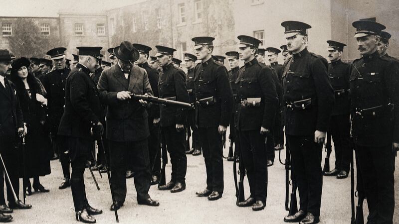Sir Hamer Greenwood, chief secretary for Ireland, inspecting the Royal Irish Constabulary (RIC)