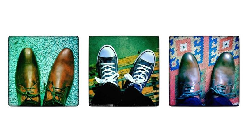 From left:  grey high-tops (€16), at Penneys; Navy Converse-alikes (€15), at Dunnes Stores; and scuffed shoes (€155), by H by Hudson at Arnotts. Photographs: Bryan O’Brien
