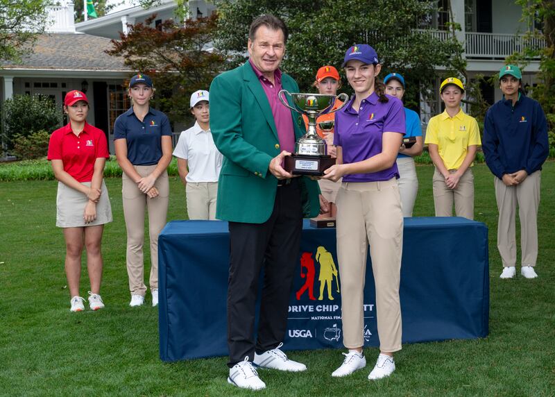 Nick Faldo with his favourite jacket. Photograph: Augusta National/Getty Images