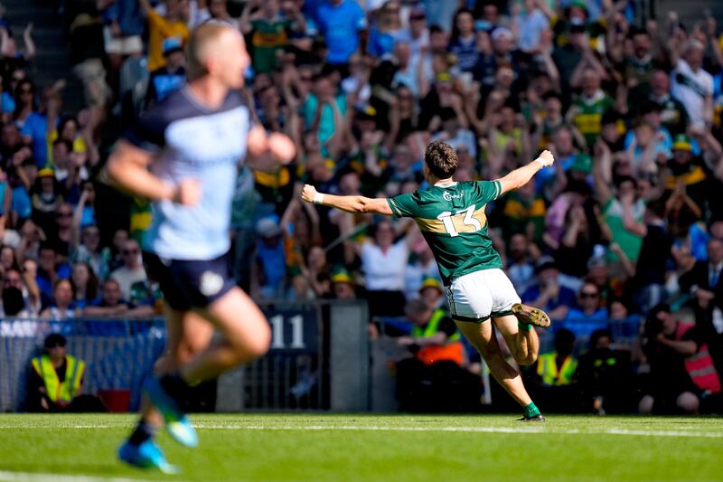 David Clifford of Kerry wheels away after a score. Photograph: James Lawlor/Inpho
