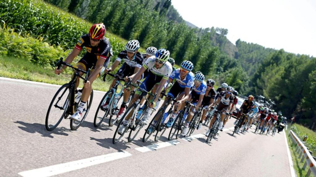 The pack in action during the ninth stage of the 69th Vuelta Ciclista cycling race. Photograph: Javier Lizon/EPA