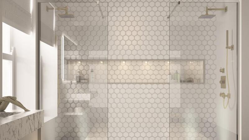 A smart compromise: If you don’t have the space or the money to build separate bathrooms Merlyn Showering’s his and hers shower is a good compromise.