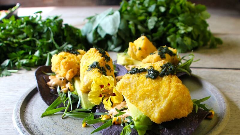 Pollock and charred corn tostadas