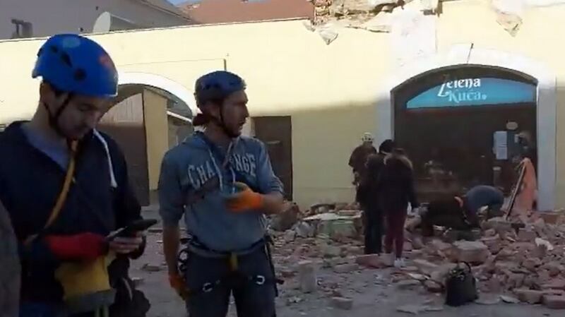 Footage provided by the Croatian Red Cross showing the scenes in Petrinja, Croatia, on Tuesday after a 6.4 magnitude earthquake struck the town. Phortograph: Croatian Red Cross/EPA