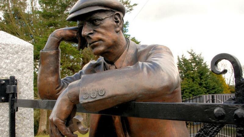 Harry Ferguson is remembered in his home place with a statue which depicts him leaning on a five-bar gate and looking out over the landscape; focused on the small farm to the last.