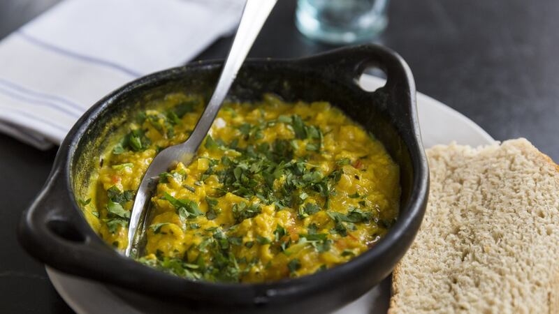 Bombay eggs (breakfast, lunch and dinner). Photograph: Emma Jervis Photography