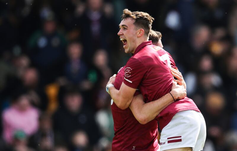 Westmeath's Matthew Whittaker celebrates at the full-time whistle after beating Meath. Photograph: Grace Halton/Inpho