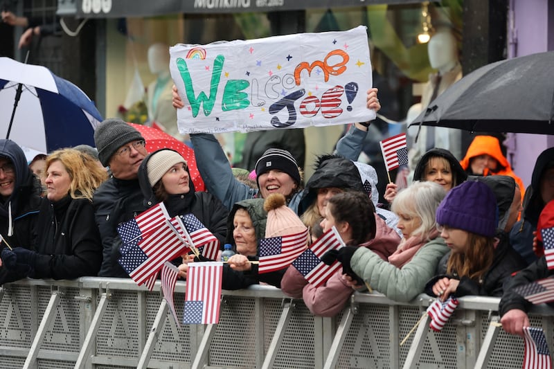 A crowd waits for Joe Biden in Dundalk, where it is hoped he will do a walkabout. Photograph: Nick Bradshaw