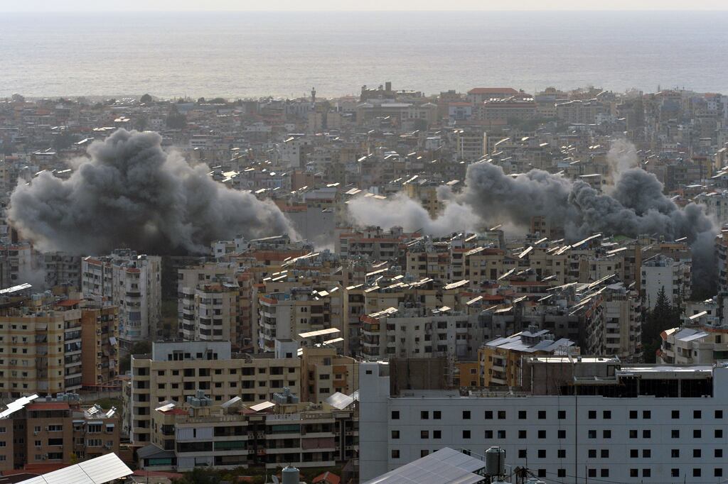 The Dahieh district in southern Beirut, Lebanon, after an Israeli strike on Sunday. Photograph: Wael Hamzeh/EPA
