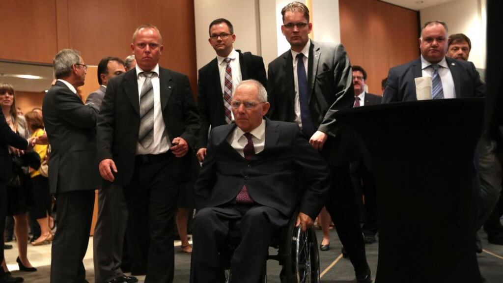 German finance minister Wolfgang Schaüble arrives at a Greek-German industry and trade chamber meeting in Athens. Photograph: Costas Baltas/Reuters