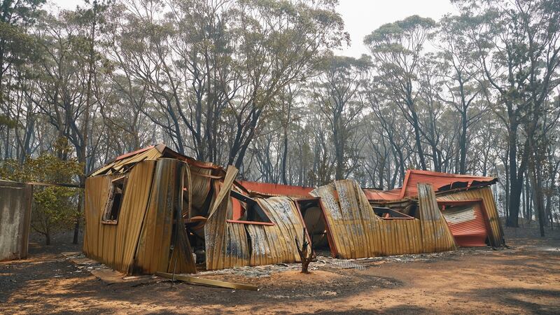 A burnt out structure is pictured in Wingello on Sunday.  Photograph: Brett Hemmings/Getty Images