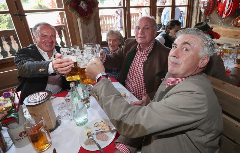 Carlo Ancelotti says he has as good relationship with Karl-Heinz Rummenigge and Uli Hoeness despite not receiving support during his time at Bayern Munich. Photograph: Alexandra Beier/AFP via Getty Images