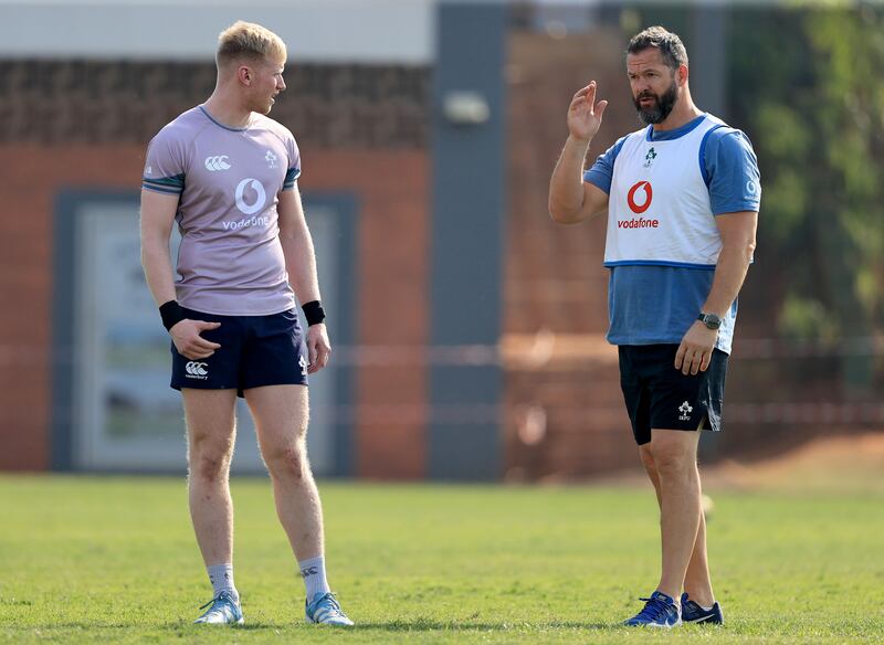 Jamie Osborne and Ireland head coach Andy Farrell. Photograph: Dan Sheridan/Inpho