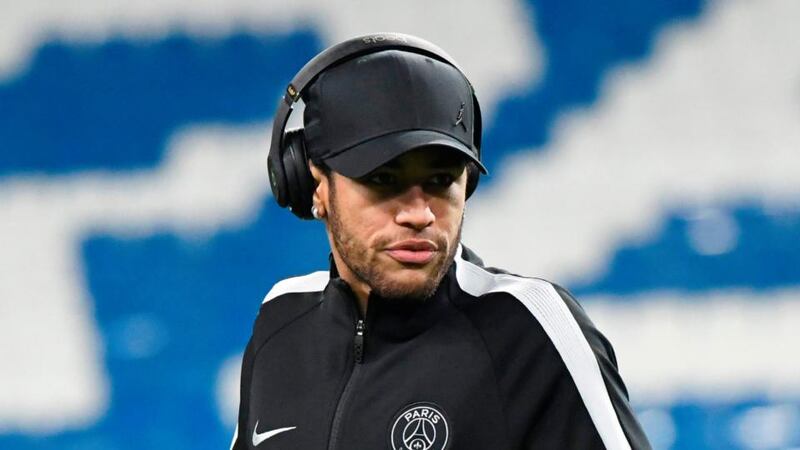 Paris Saint-Germain’s Brazilian forward Neymar  at the Santiago Bernabeu stadium in Madrid  on the eve of the Champions League football match against Real Madrid CF. Photograph: Christophe Simon/AFP/Getty Images