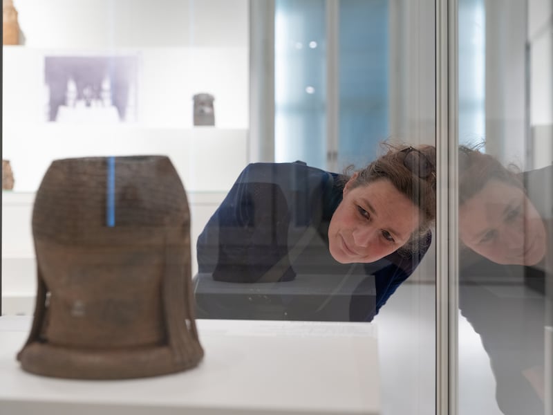 A 16th-century Benin Bronze sculpture at the Humboldt Forum in Berlin. Photograph: Andreas Meichsner/The New York Times