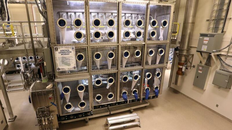 A file image from February 2015  shows aerosol generation module of the Whole System Live Agent Test (WSLAT) at Dugway Proving Ground in Dugway, Utah. Photograph: AP