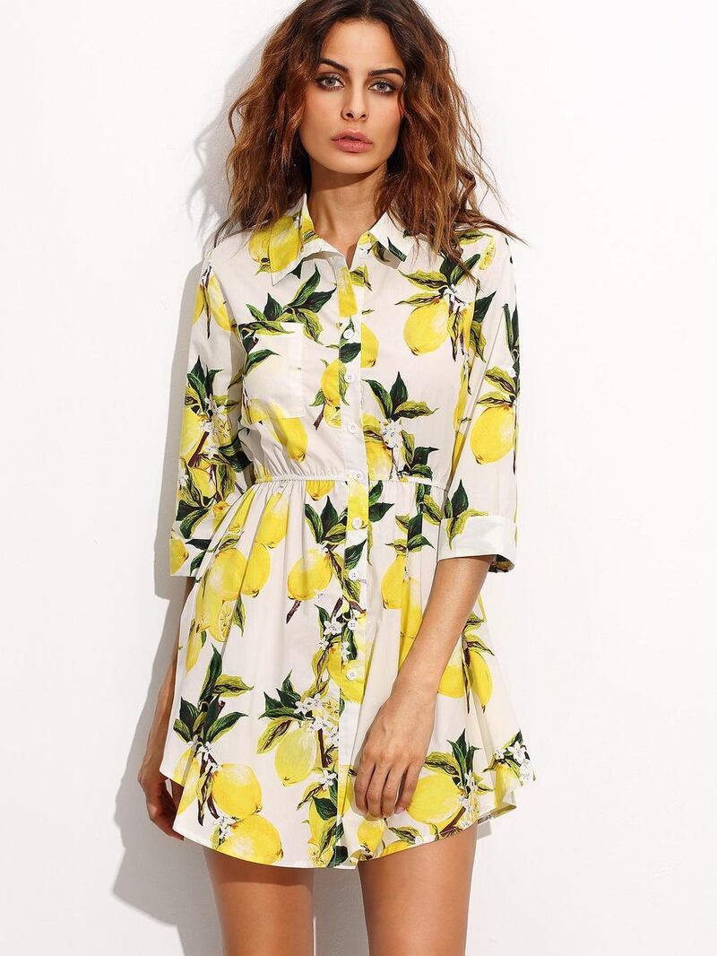 White lemon print shirt dress for €20.56 from shein.com