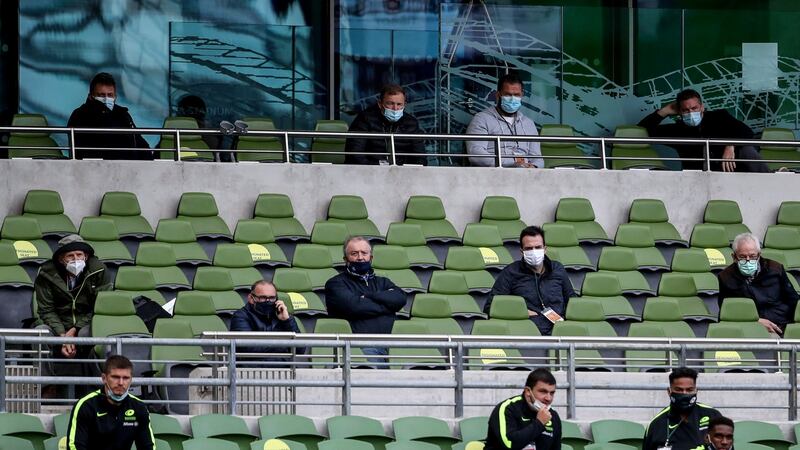 Ireland coach Andy Farrell watches on during Leinster’s quarter-final defear to Saracens. Photograph: Dan Sheridan/Inpho