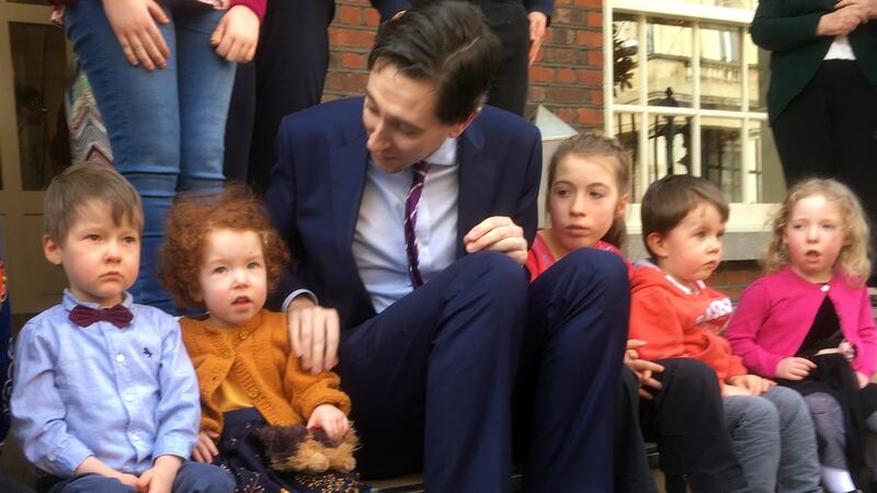 Minister for Health Simon Harris meets with some of the children at the PWSAI national survey launch in September.