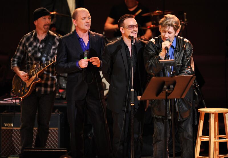 The Edge, Gavin Friday, Bono and Shane MacGowan perform at Carnegie Hall in New York, in October 2009. Photograph: Kevin Mazur/WireImage