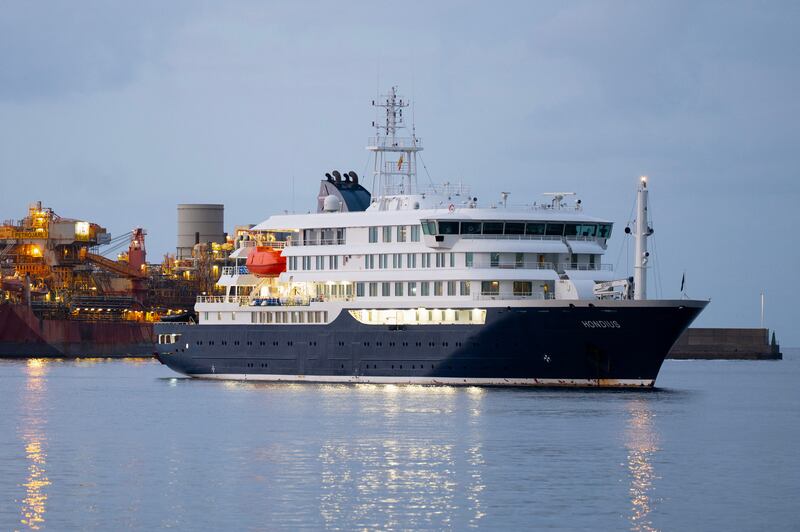 The Dutch-flagged MV Hondius cruise ship. Photograph: Jorge Guerrero/Getty
