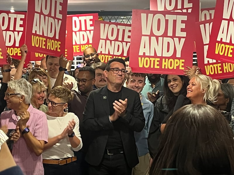 Andy Burnham at Wigan St Jude's rugby club. Photograph: Mark Paul