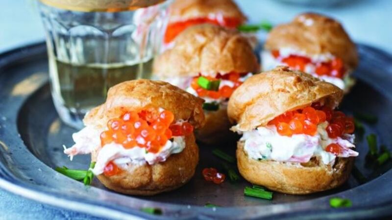 Savoury smoked trout profiteroles from the Fishwives charity cookbook